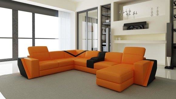 Ledersofa Sofa Couch Polster Wohnlandschaft Designer Ledersofa U Form von JV Möbel