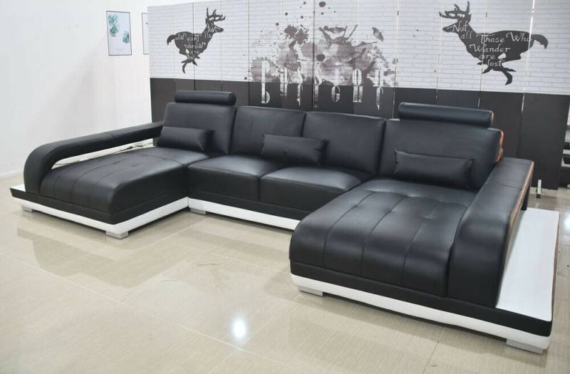Ledersofa Sofa Modernes Polster Leder Design Ecksofa Couch Textil Wohnlandschaft von JV Möbel