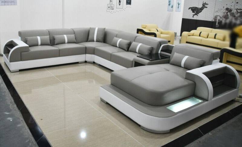 Ledersofa Sofa Modernes Polster Leder Design Ecksofa Couch Textil Wohnlandschaft von JV Möbel
