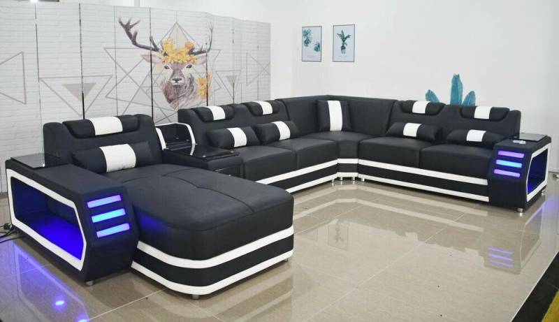 Ledersofa Sofa Modernes Polster Leder Wohnlandschaft Design Ecksofa Couch Textil von JV Möbel