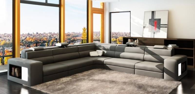 Ledersofa Sofa mit USB Ecksofa Sitz Polster Wohnlandschaft XXL Big Weiden Grau von JV Möbel