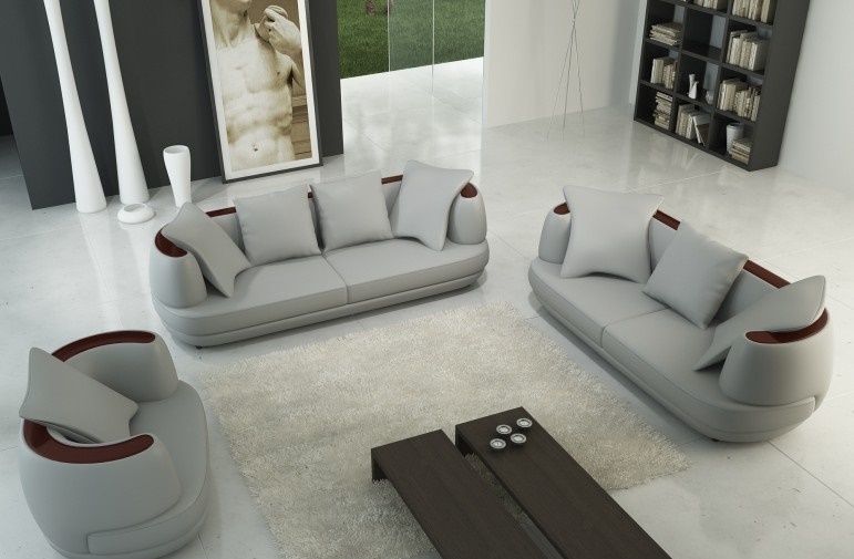 Ledersofa Sofagarnitur 3+2+1 Couch Sitz Polster Sofa Garnitur Set Neu Royal Grau von JV Möbel