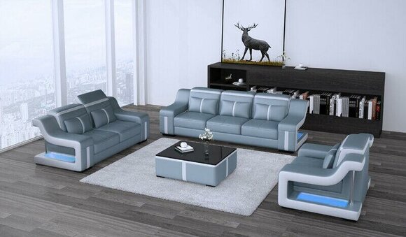 Ledersofa Textil Stoff 3 Sitzer Couch Designer Sitz Polster Garnitur Grau Neu von JV Möbel