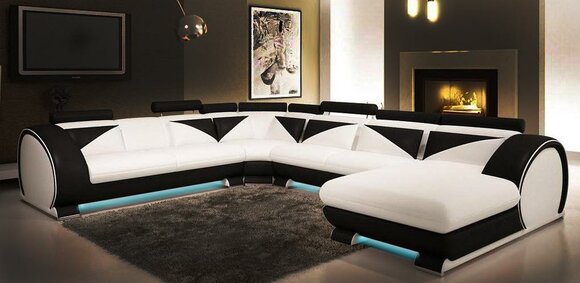 Ledersofa U Form mit USB Ecksofa Polster Sofa Leder Couch Sitz Eck Garnitur Ecke von JV Möbel