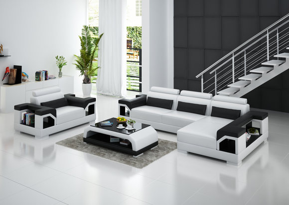 Ledersofa Wohnlandschaft Ecksofa + Sessel Eck Garnitur Design Modern von JV Moebel