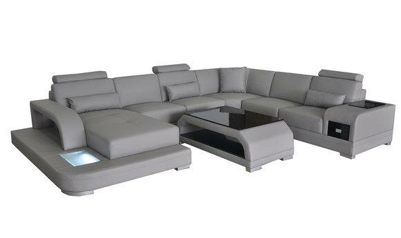 Ledersofa Wohnlandschaft Garnitur Design Modern Ecksofa Sofa U-Form G8013+Tisch von JV Möbel
