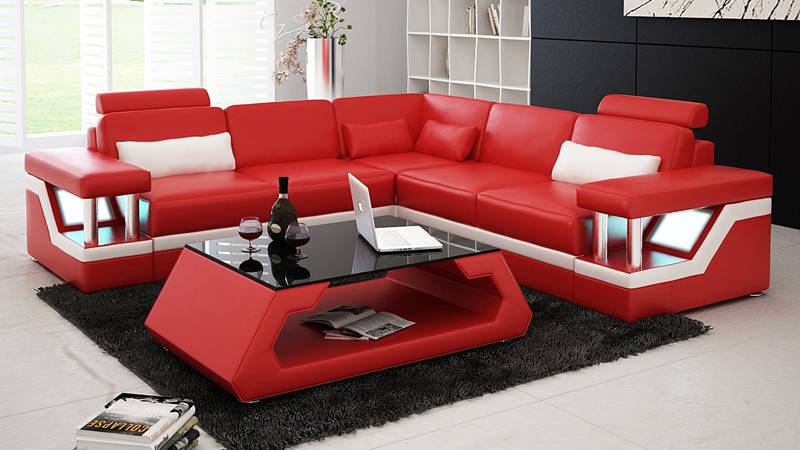 Ledersofa mit USB Wohnlandschaft Ecksofa Eck Garnitur Couch Design Sofa L6002B von JV Möbel