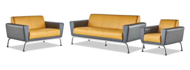 Ledersofas Gelb Grau Sofagarnitur Sofas-Set 3-Sitzer 2-Sitzer Sessel von JV Möbel
