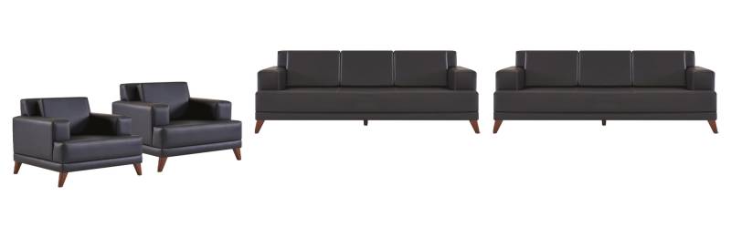 Ledersofas Komplett-Set 3-Sitzer Sessel Schwarz Polster Kissen Modern von JV Möbel