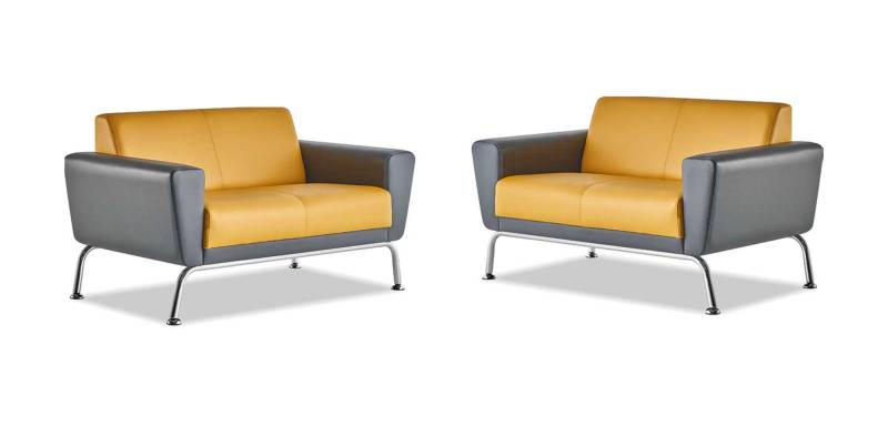 Ledersofas Sofa-Set 2-Sitzer Gelb Grau Edelstahl Modern Couch Komplett von JV Möbel