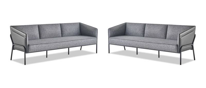 Ledersofas Textil 3-Sitzer Grau Edelstahl Modern Leder Couch Sofa-Set von JV Möbel