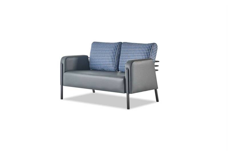Ledesofa Polster 2-Sitzer Grau Blau Edelstahl Modern Kissen Sofa Couch von JV Möbel