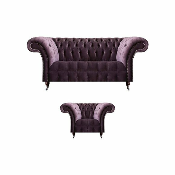 Lila Chesterfield Polstermöbel Designer Wohnzimmer Sofagarnitur 2tlg von JV Moebel