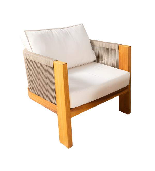 Loungesessel Gartensessel Sessel Beige Einzelsofa mit Kissen Gepolstert von JV Möbel