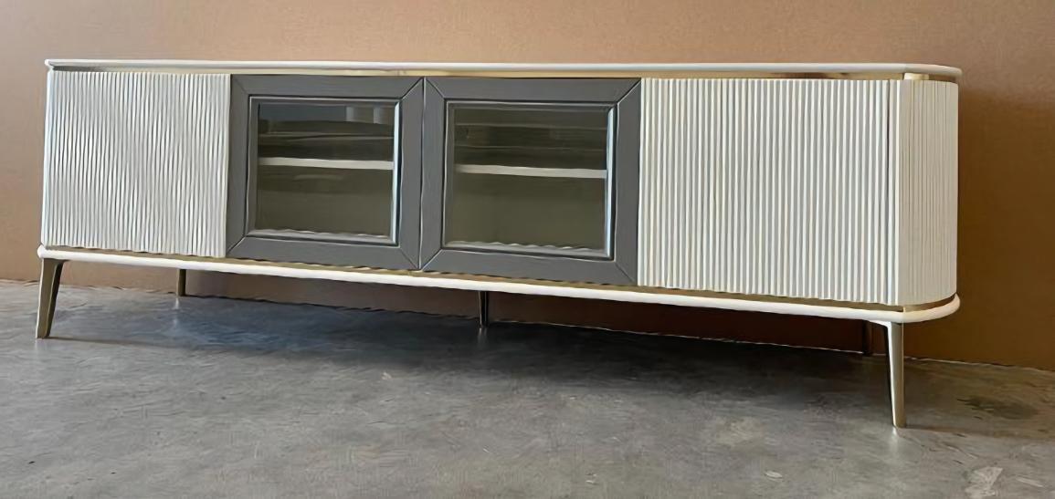 Lowboard Luxus Weiß tv Ständer Wohnzimmer Modern Design Neu Holz Möbel Glas von JV Möbel