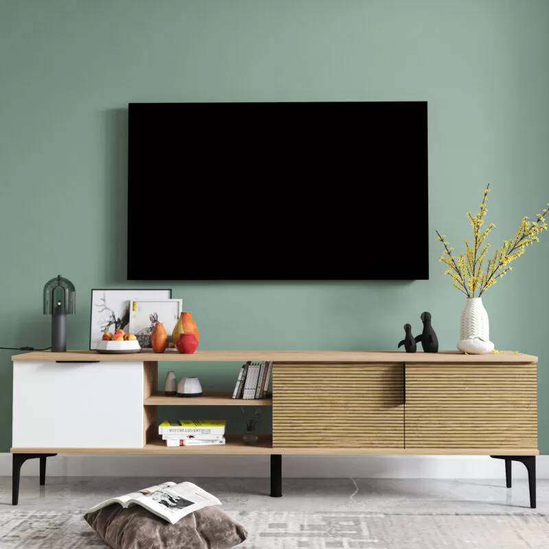 Lowboard RTV Modern Design Luxus Wohnzimmer Rechteckig Braun Weiß von JV Möbel