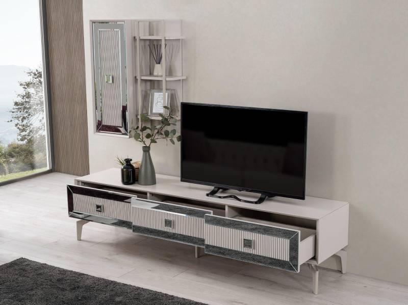 Lowboard Sideboard TV Ständer Schrank RTV Wohnzimmer Weiß Holz Regale von JV Möbel