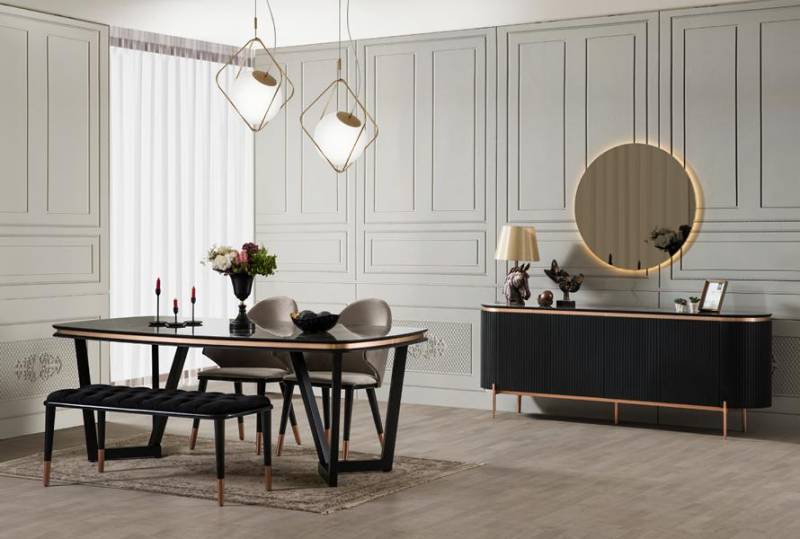 Luxuriös Esstisch Bequem 2x Stühle Hocker Kommode mit Spiegel Essgruppen von JV Möbel