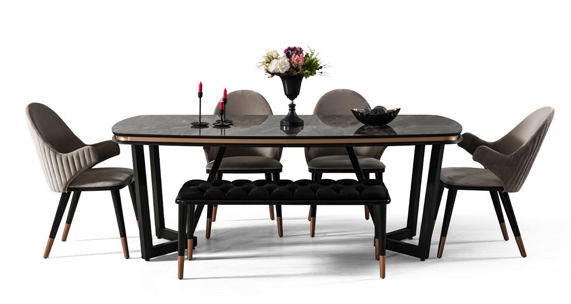 Luxuriös Esstisch Textil 4x Stühle Hocker Robust 6tlg. Esszimmergarniture Luxuriös Esstisch Textil 4x Stühle Hocker Robust 6tlg. Esszimmergarniture von JV Möbel