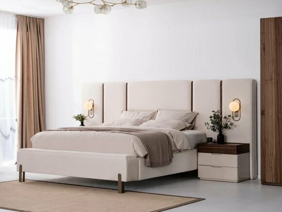 Luxuriös Komplett Schlafzimmer Möbel Set Bett mit Bank 2x Nachttische 3tlg von JV Moebel