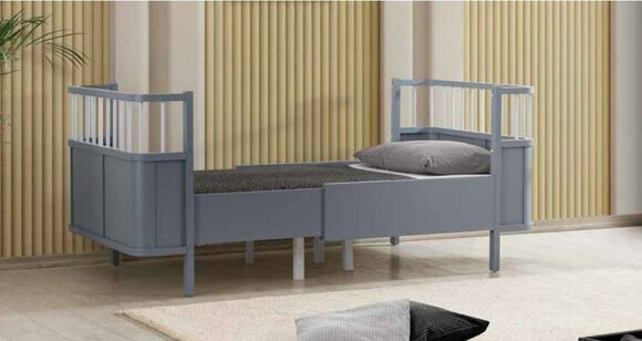 Luxuriöse Bett Grau Polster Design Luxus Betten Holz Kinderbett Modern Stil von JV Moebel