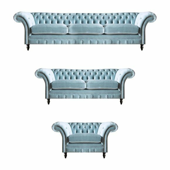 Luxuriöse Blaue Chesterfield Polster Garnitur Dreisitzer Lehnsessel 3tlg Luxuriöse Blaue Chesterfield Polster Garnitur Dreisitzer Lehnsessel 3tlg von JV Moebel