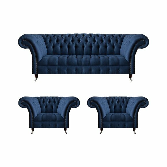 Luxuriöse Chesterfield Garnitur Moderner Dreisitzer 2x Polstersessel von JV Moebel