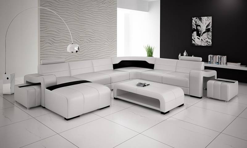 Luxuriöse Leder Eckcouch Sofa Polster Eckgarnitur U Form Weisse Sofas Set Couch von JV Moebel