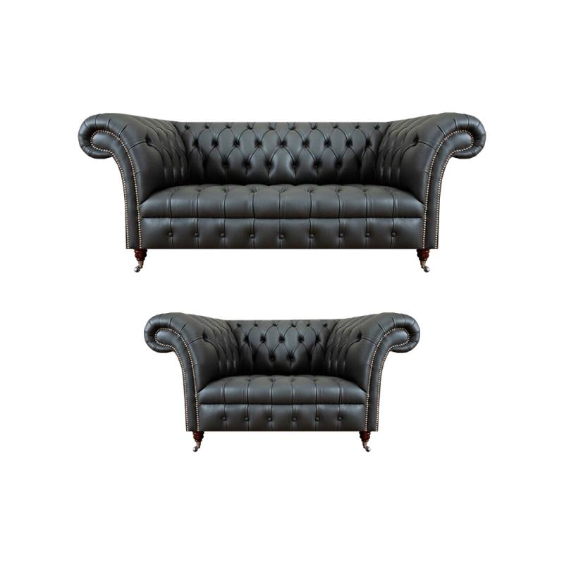 Luxuriöse Möbel Grau Ledersofas 2x Sofa Polstermöbel Wohnzimmer Chesterfield von JV Möbel