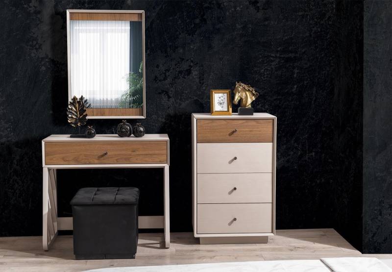 Luxuriöse Schlafzimmer Garnitur Schminktisch Kommode Spiegel 3tlg Set von JV Möbel