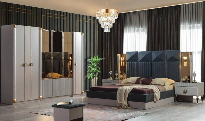 Luxuriöse Schlafzimmer Möbel Polster Doppelbett Holz Nachttische Schrank von JV Möbel