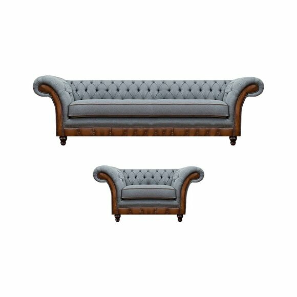 Luxuriöse Wohnzimmer Chesterfield Couch Edle Sofas Moderner Sessel 2tlg von JV Moebel