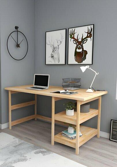 Luxuriöser Beiger Schreibtisch Designer Arbeitszimmer Holz Computertisch von JV Moebel