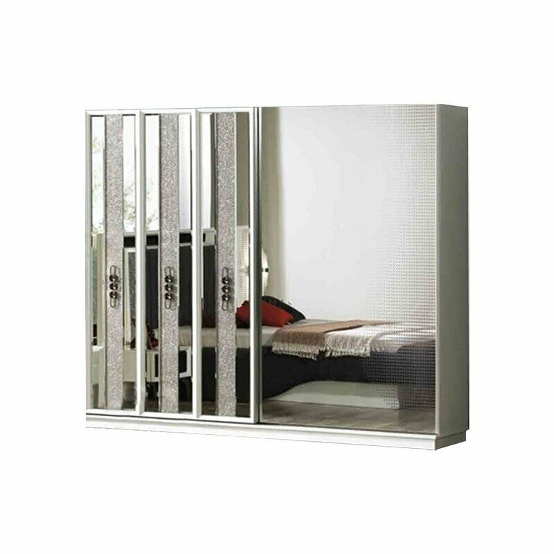 Luxuriöser Weißer Kleiderschrank Schlafzimmer Hochglanz Spiegel Schrank von JV Moebel