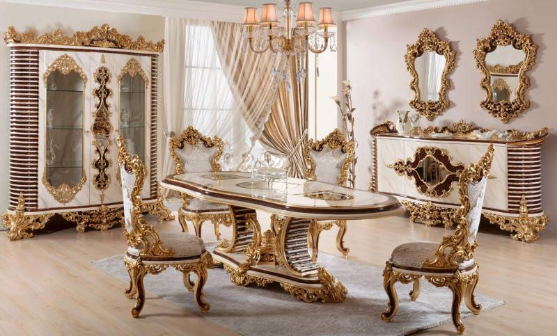 Luxuriöses Esszimmer Set Klassische Essgruppe Holz Möbel Stil Design von JV Möbel