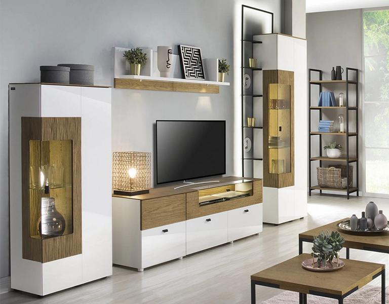 Luxuriöses Wohnwand TV-Lowboard 2x Vitrine Komplett Wohnzimmer Set 5tlg von JV Möbel