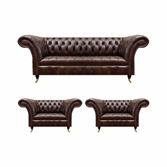 Luxus Braune Chesterfield Ledermöbel Designer Dreisitzer 2x Sessel 3tlg Luxus Braune Chesterfield Ledermöbel Designer Dreisitzer 2x Sessel 3tlg von JV Moebel