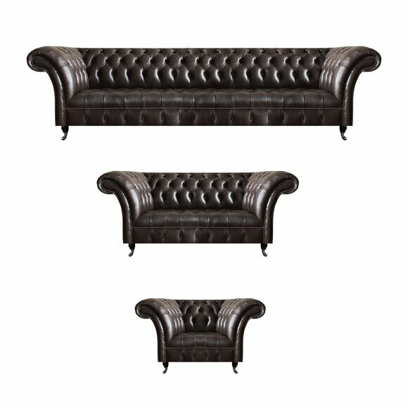 Luxus Braune Chesterfield Möbel Ledergarnitur Viersitzer Sessel 2-Sitzer Luxus Braune Chesterfield Möbel Ledergarnitur Viersitzer Sessel 2-Sitzer von JV Moebel