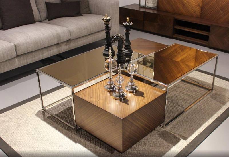 Luxus Couchtisch Wohnzimmermöbel Holz mit Glas Design Modern Neu von JV Möbel