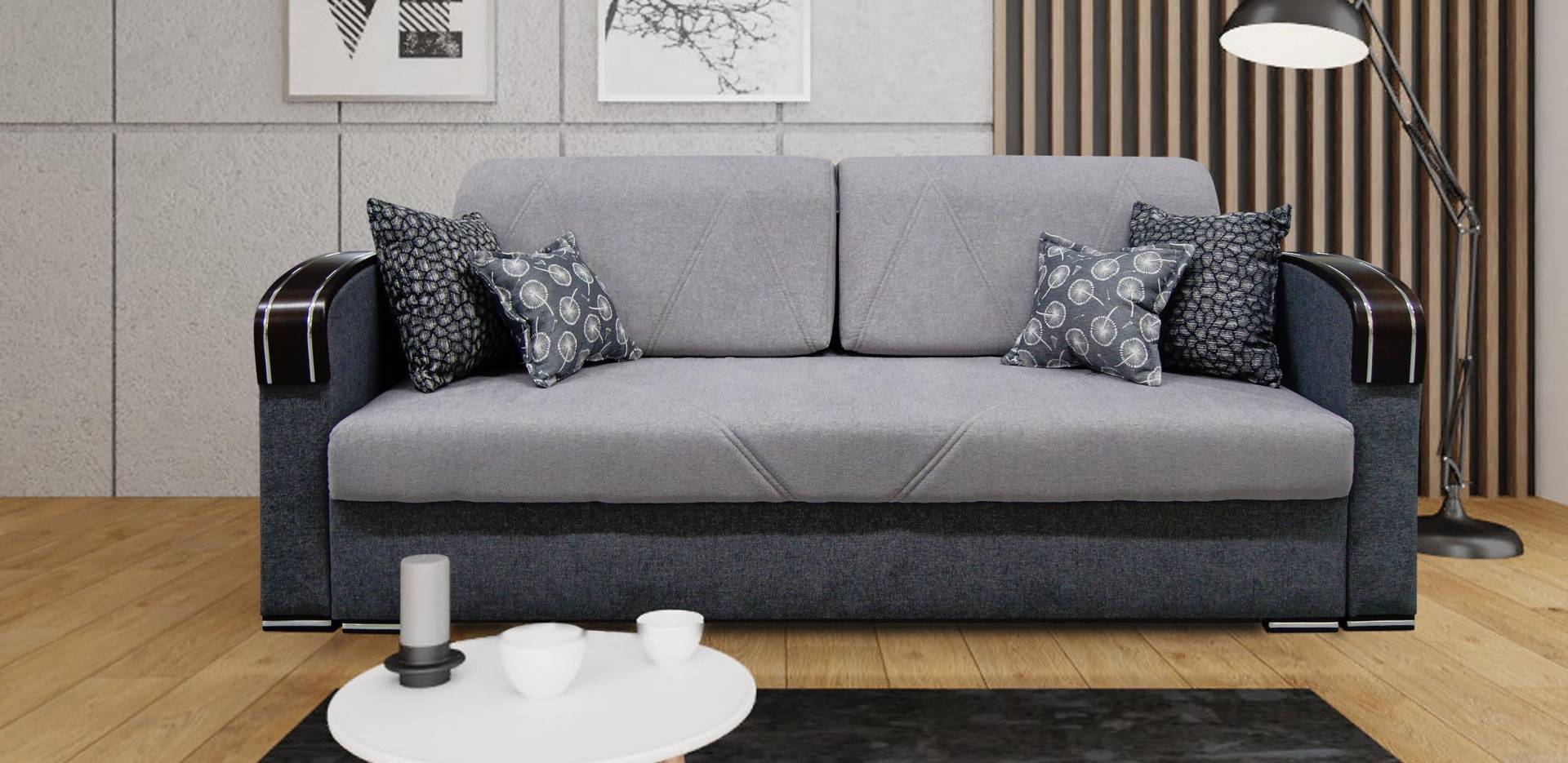 Luxus Design Sofa 3 Sitzer Möbel Polster Grau Textil Holz Möbel Schlafsofa Neu von JV Möbel