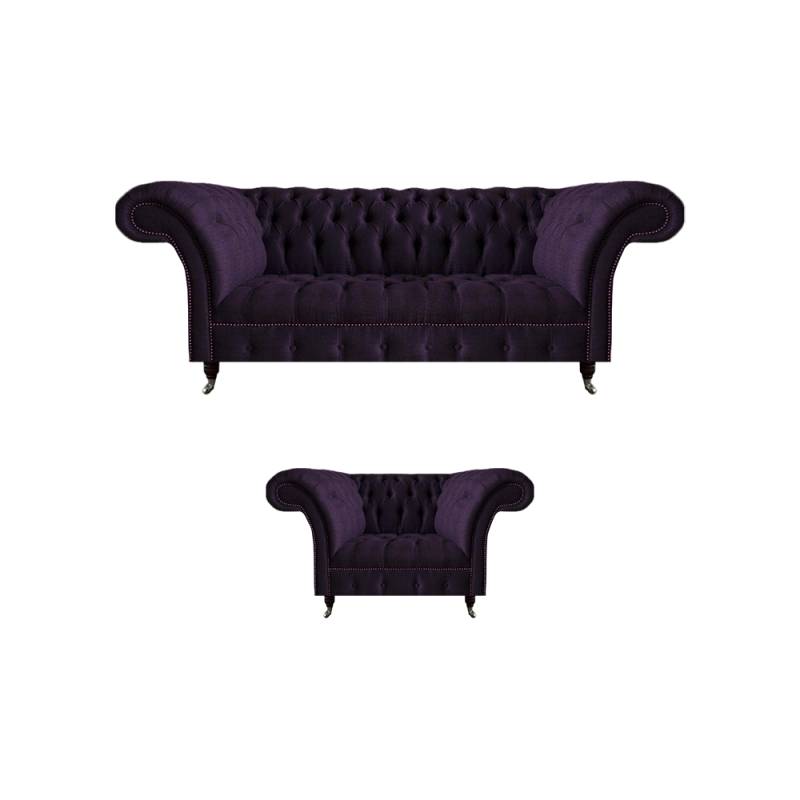 Luxus Designer Lila Garnitur Einrichtung Dreisitze Sofa Neu Sessel Chesterfield von JV Möbel
