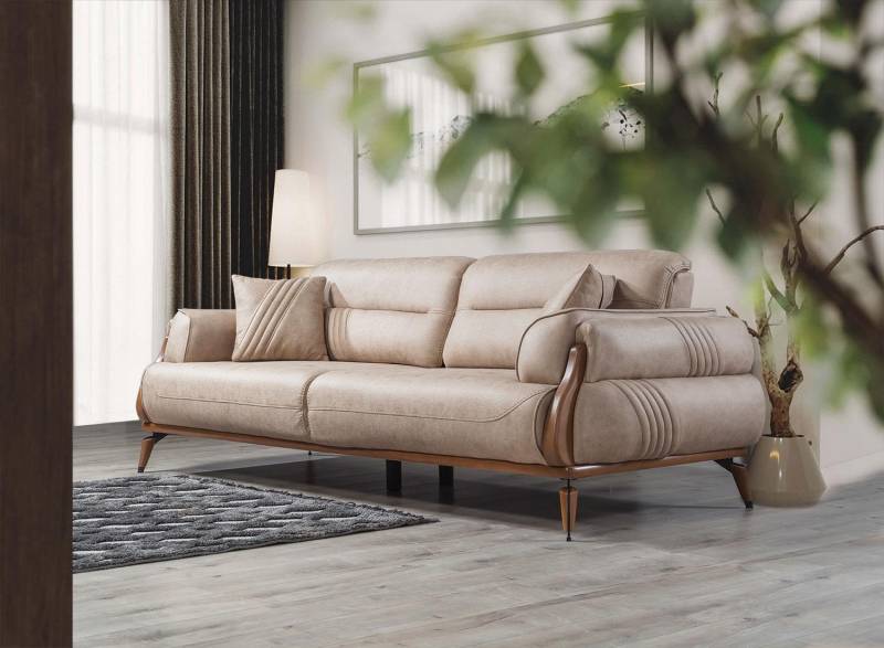 Luxus Dreisitzer Designer Sofa Polster Sofas Couchen Beige Leder Neu von JV Möbel