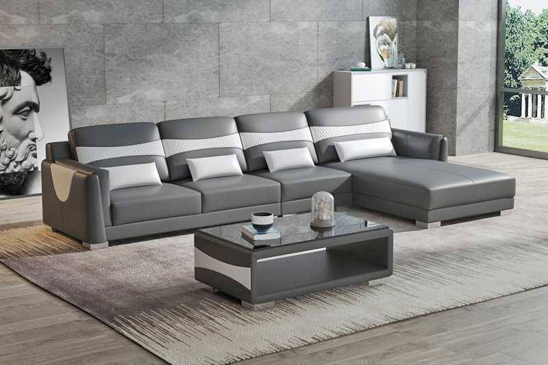 Luxus Eckgarnitur Ledersofa Ecksofa L Form Liege Couch Sofa Grau Neu von JV Möbel