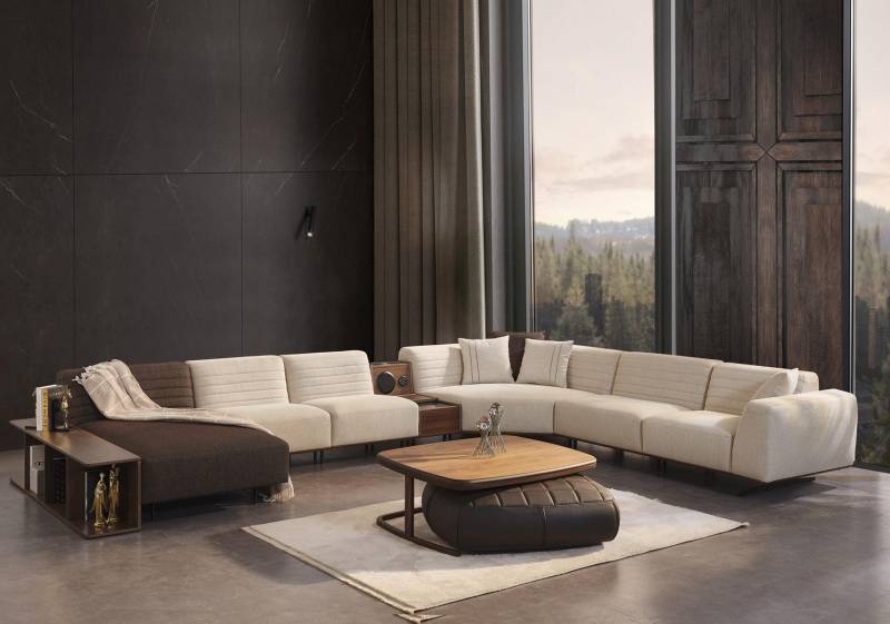 Luxus Ecksofa U-Form Polster Sofa Couch Wohnzimmer Möbel Textil Neu Einrichtung von JV Möbel