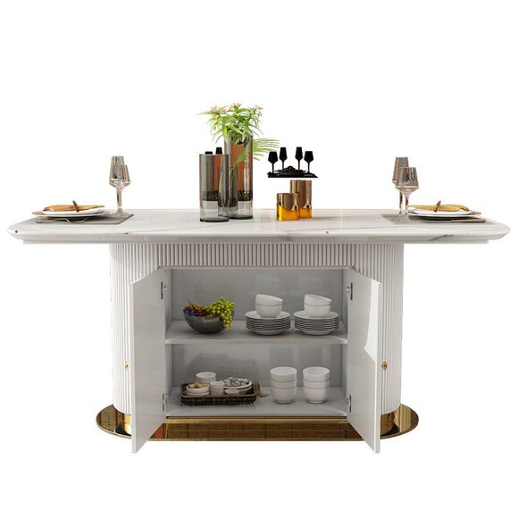Luxus Esstisch Edelstahl Holz Imitation Stein Tisch Esszimmer 180x100cm von JV Möbel