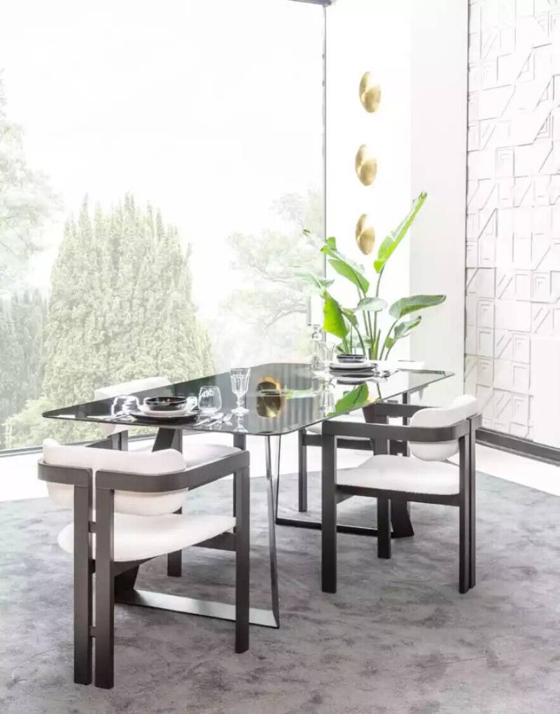 Luxus Esszimmer Glas Design Tisch Essgruppe Esstisch mit 4x Stühlen 5tlg von JV Möbel