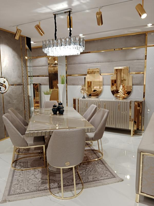 Luxus Esszimmer Set Esstisch + 6x Stühle + Anrichte mit 2x Spiegel Set Luxus Esszimmer Set Esstisch + 6x Stühle + Anrichte mit 2x Spiegel Set von JV Möbel