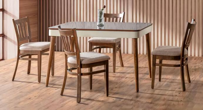 Luxus Gruppe Textil Polster 4x Stühle Holz Esstisch Esszimmer Design Set von JV Möbel