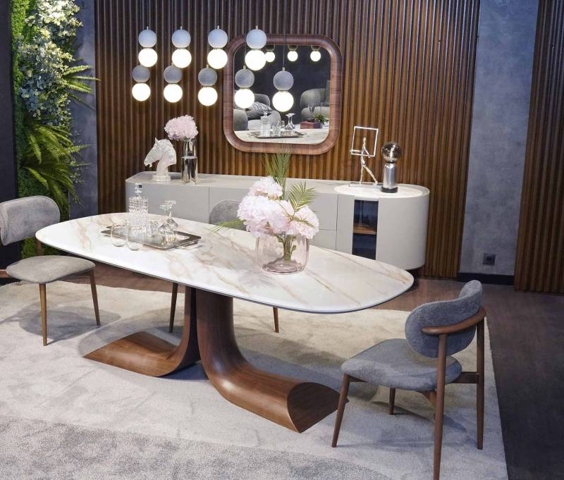 Luxus Komplett Esszimmer Set 7tlg Ess Gruppe Sideboard Spiegel Esstisch Neu von JV Möbel