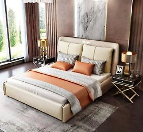 Luxus Schlafzimmer Designer Doppelbett Bett 180/200x200cm Leder Metall von JV Möbel
